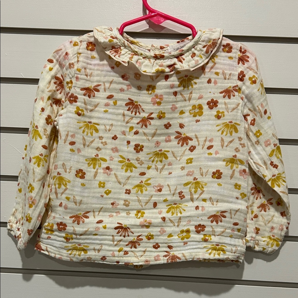 Angel Dear Floral Long Sleeve Top - Cream and Yellow 100% cotton